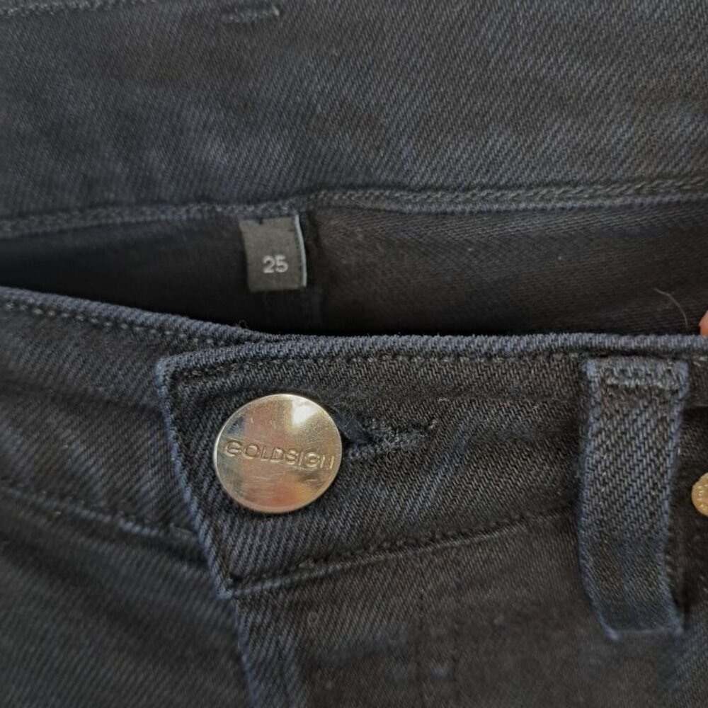 GOLDSIGN The High Rise Slim Button Fly Jeans in Slater Black Size 25 - Picture 5 of 9